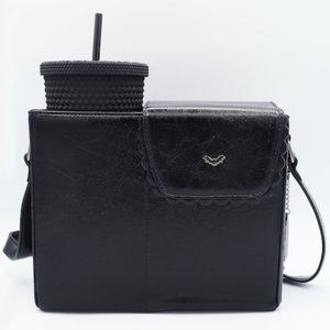 Kate Gabrielle Cup Holder Spooky Bat Goth Faux Leather Purse Ella Bag w/Keychain